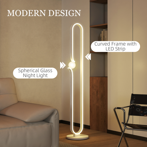HOMCOM Dimmable LED Floor Lamp with Glass Night Light, Foot Switch, White