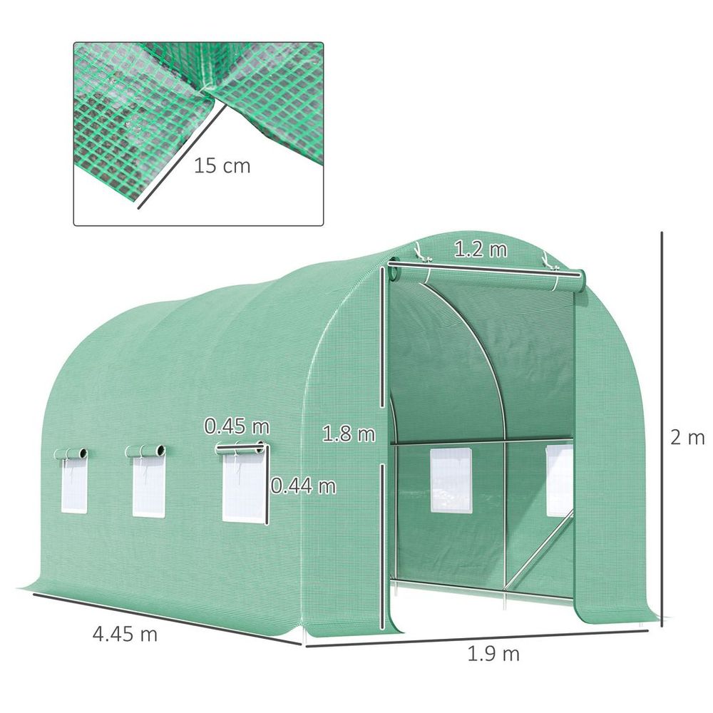 Outsunny Walk-In Gardening Greenhouse | 4.5m x 2m x 2m | PE Cover, Galvanized Steel Frame | Green