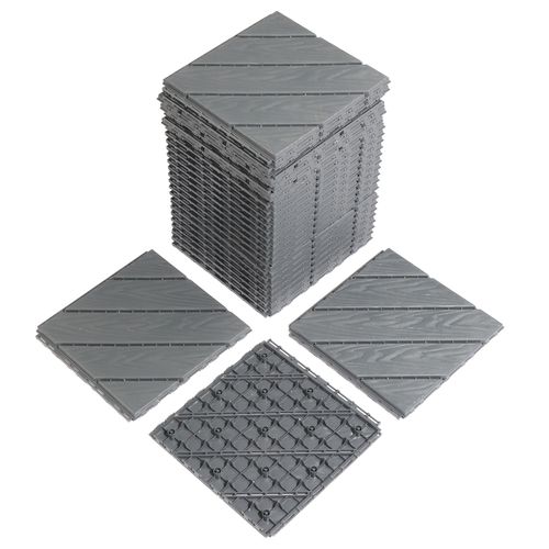 Plastic Interlocking Deck Tiles, 9 Pack, 11.8"x11.8" Waterproof Flooring Tiles for Indoor and Outdoor, Patio Floor Decking Tiles for Porch Poolside Balcony Backyard, Dark Grey