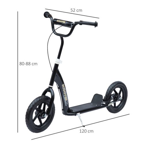 HOMCOM Kids Scooter Kick Scooter with 12" EVA Tyres, Rear Brake, Big Wheels Scooter for 5-12 Years Old