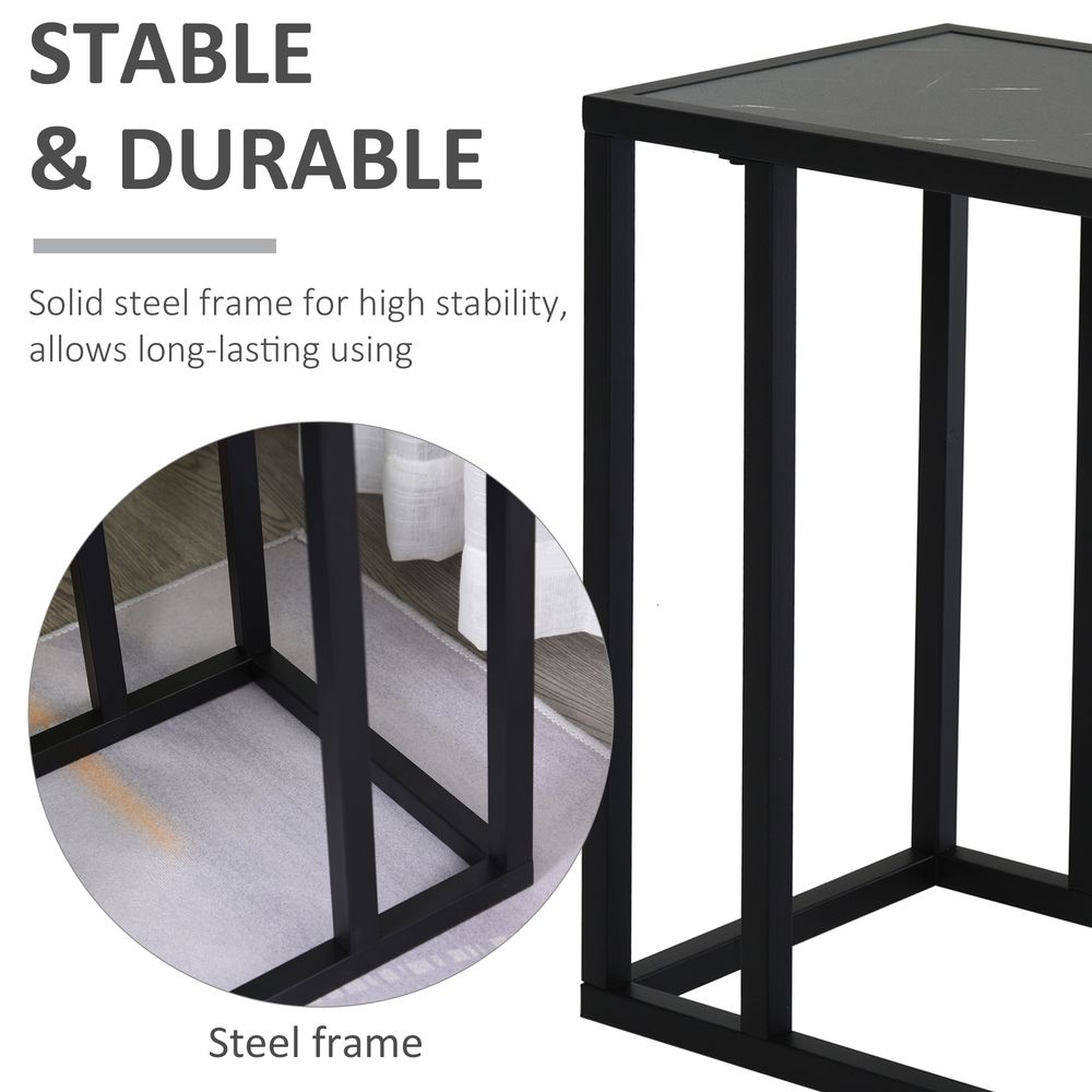 HOMCOM C Shape End Table w/Metal Frame Marble-Effect Top Sofa Side Table Narrow Snack Coffee Table for Living Room, Grey Marble Effect
