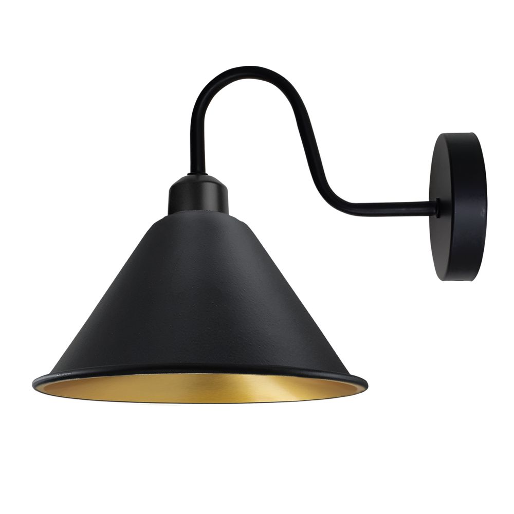 Vintage Black Wall Sconce | E27 Socket Cone-Shaped Shade | Dimmable | Rustic Wall Light Fixture | Hardwired | 3-Year Warranty