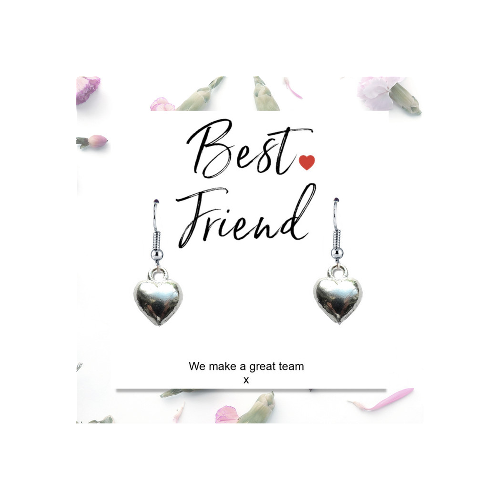 Best Friend Earrings & Message Card - Heart Charm Gift