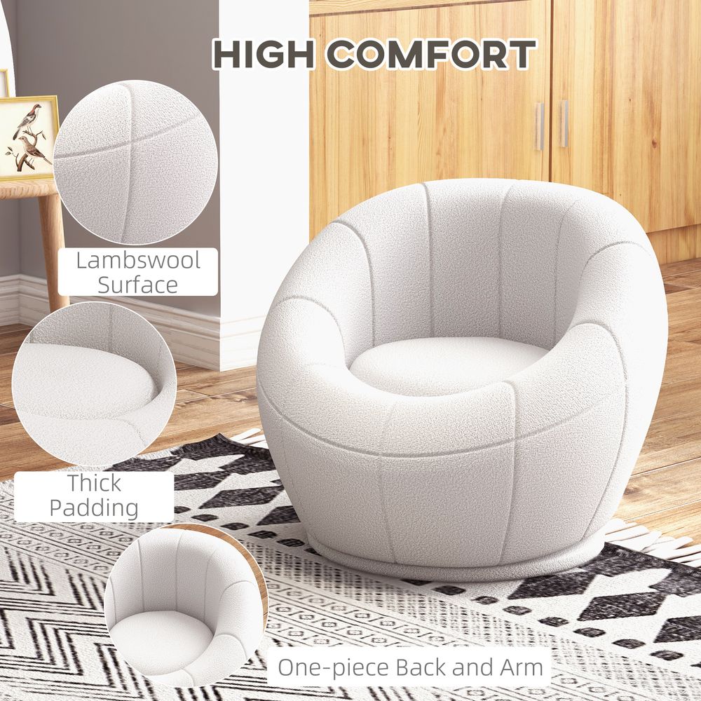HOMCOM Modern Round Boucle Armchair Accent Chair for Living Room Bedroom White