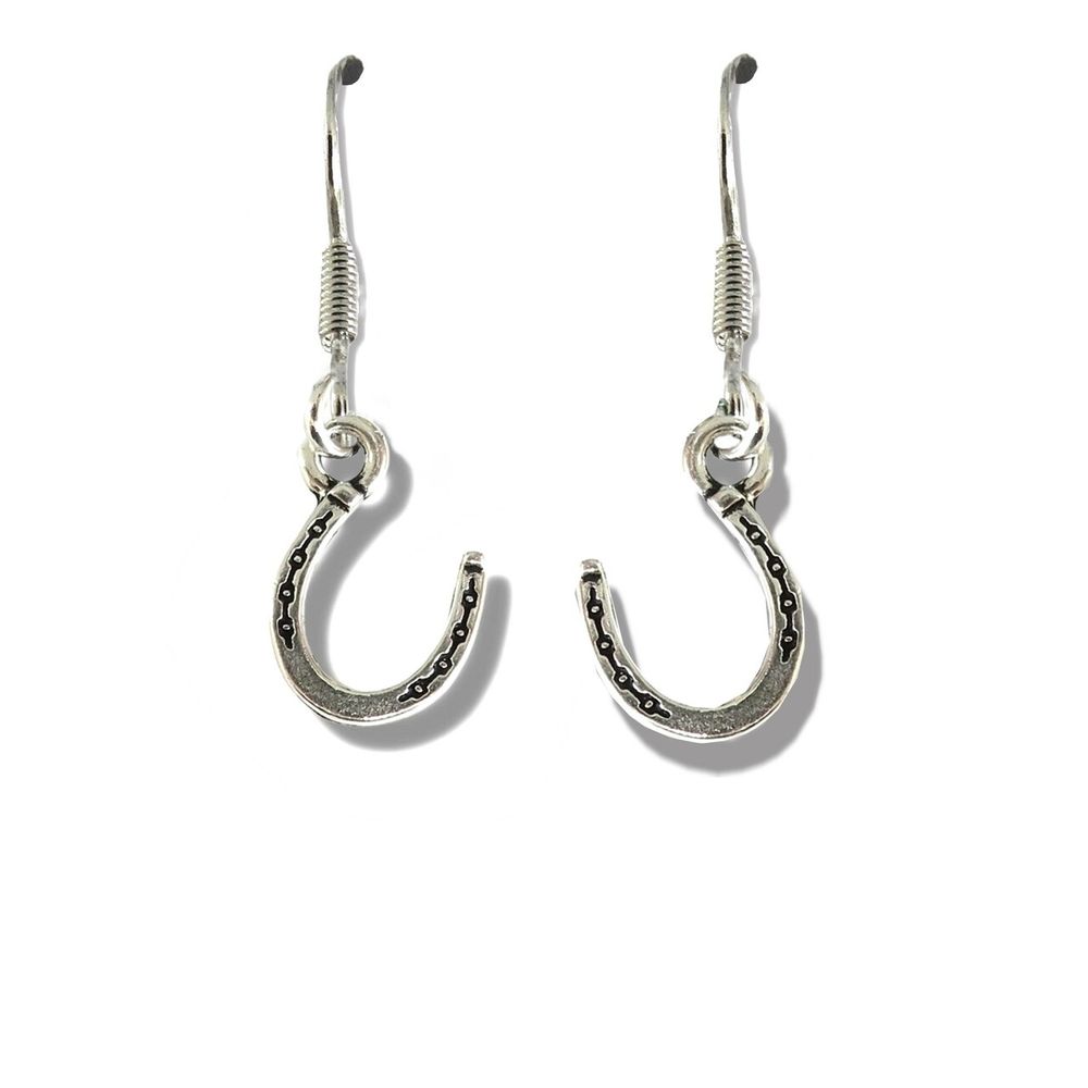 Horseshoe Charm Drop Earrings - Silver Plated, Good Luck Gift, Graduation, Bridesmaid, Driving Test, Baby Shower, Horse Lover