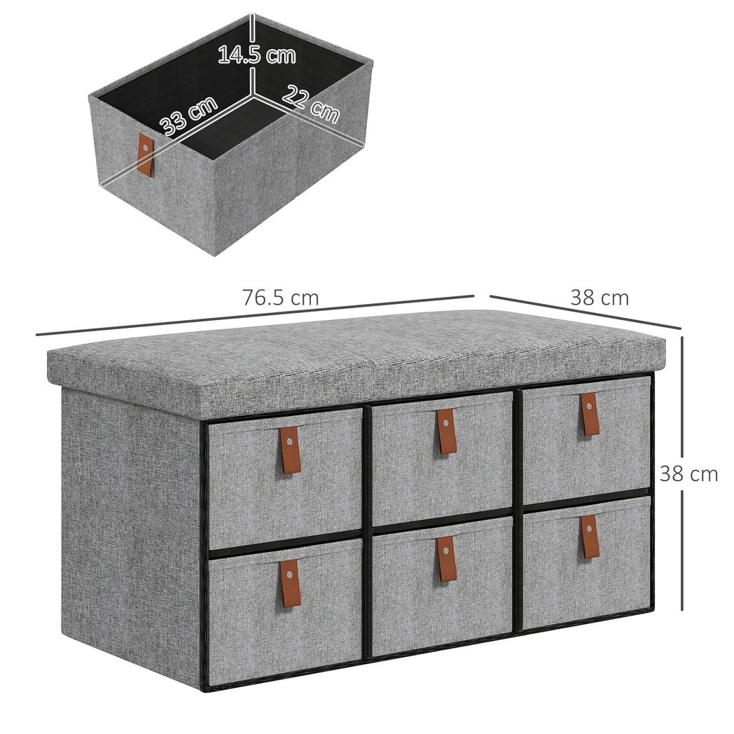 HOMCOM Shoe Bench with Cushioned Seat, 6 Fabric Drawers for Entryway Hallway