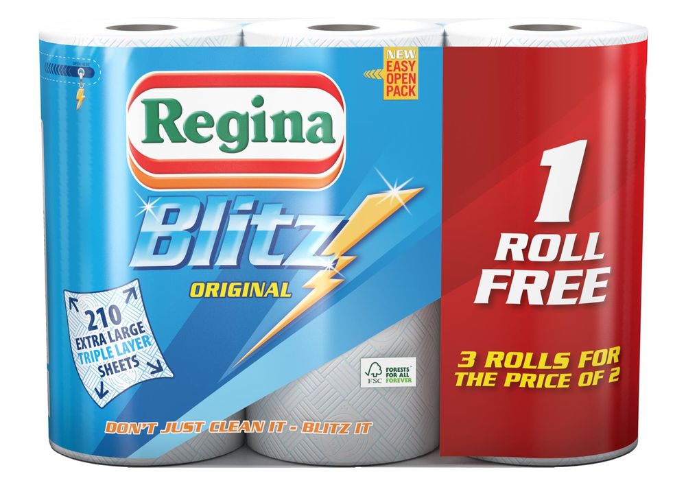 Multi Rolls Of Regina Blitz 3 Ply Kitchen Roll Paper Towels  - 70 Sheets Per Roll