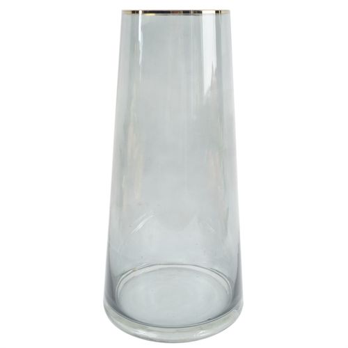 28cm Gold Rim Smoke Grey Glass Vase