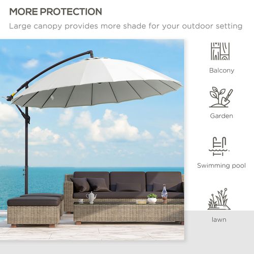 Outsunny 3(m) Cantilever Shanghai Parasol Garden Hanging Banana Sun Umbrella with Crank Handle, 18 Sturdy Ribs and Cross Base