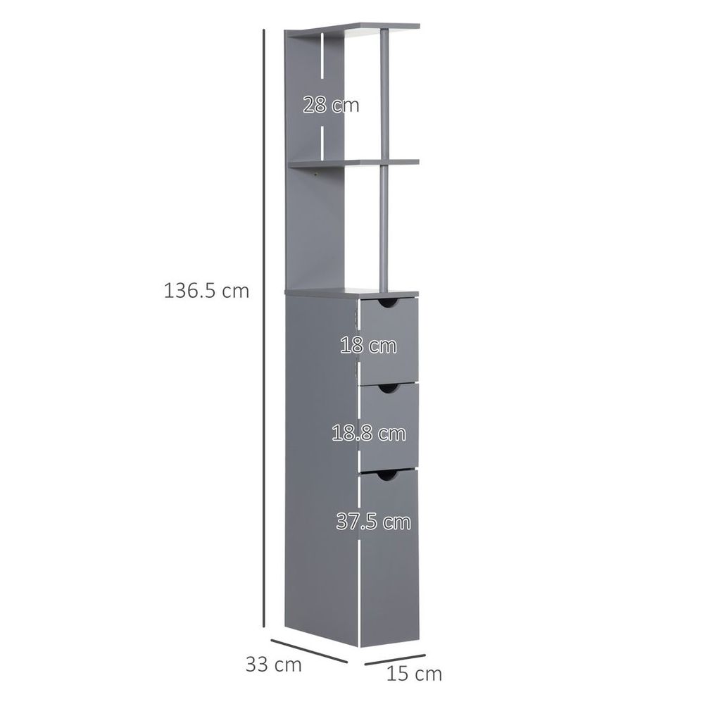 HOMCOM Tall Bathroom Cabinet, Storage Shelf, Drawers, Grey
