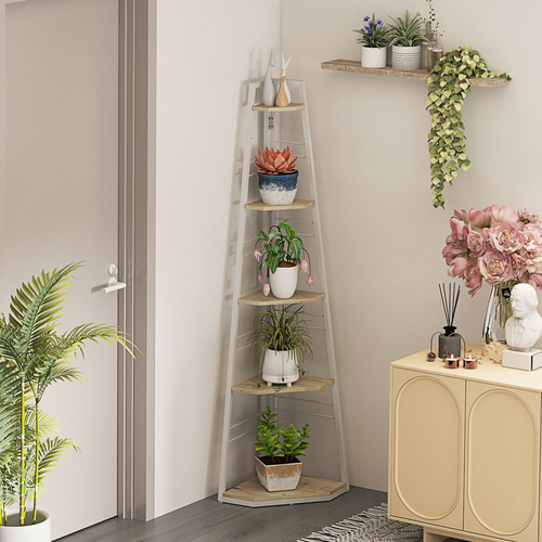 HOMCOM 5-Tier Corner Shelf, Shelving Unit with Adjustable Feet