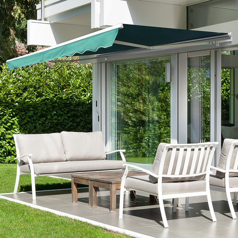 Outsunny 3m x 2.5m Manual Retractable Awning - Sturdy Frame, Water-Resistant Fabric, Easy Installation