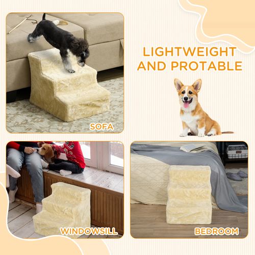 PawHut Three-Step Portable Dog Stairs with Washable Plush Cover