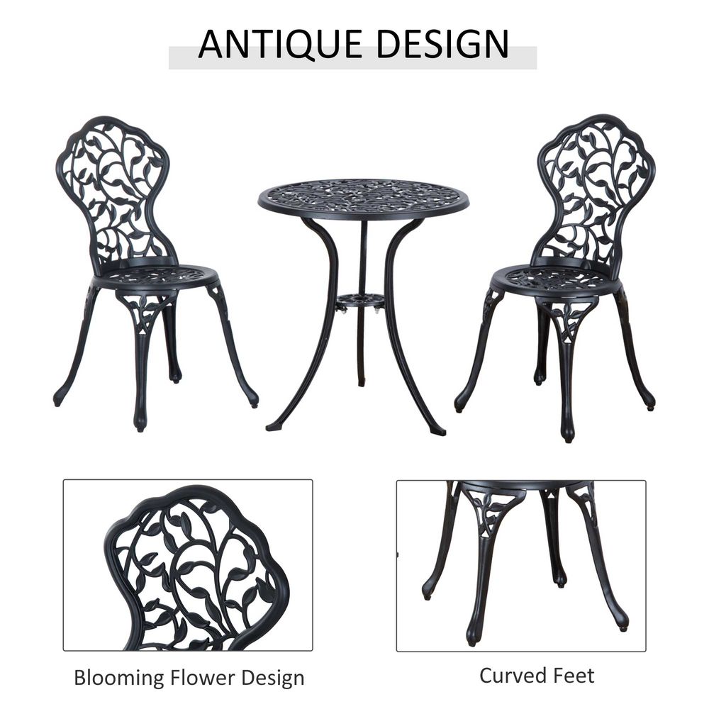 Premium Cast Aluminium 3-Pcs Bistro Set: Elegant Design, Durable Construction - Perfect for Any Outdoor Setting