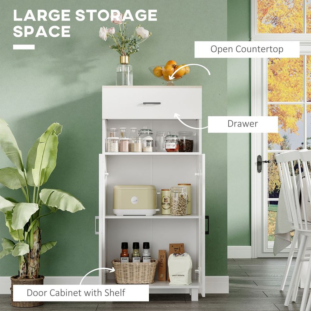 HOMCOM Kitchen Cupboard Storage Cabinet, Drawer, Countertop, White