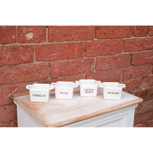 Set of 4 White Ceramic Square Snack Bowls