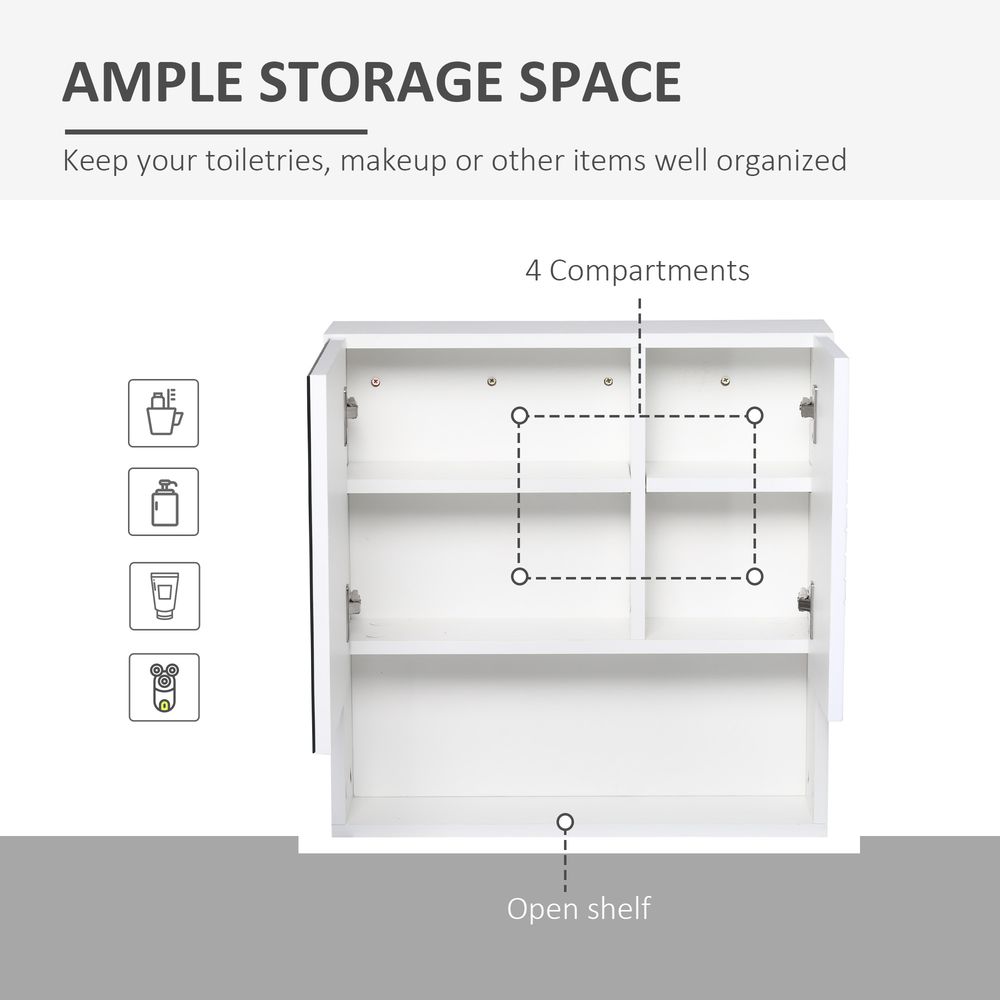 kleankin Bathroom Mirror Cabinet Wall-Mounted Storage w/Double Door Adjustable Shelf - White