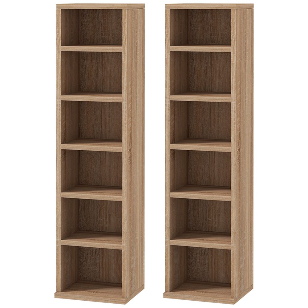 HOMCOM Set of 2 CD Media Display Shelf Unit Tower Rack Adjustable, Natural
