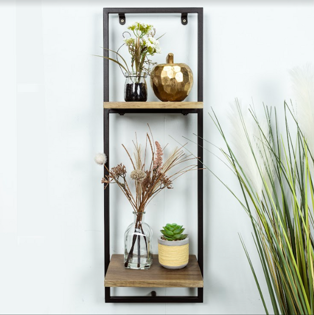 SHLEDECOR Narrow 2 Tier Steel Wall Shelf. Wall Shelves Display Hanging. Shelf Unit Wall Bookshelf