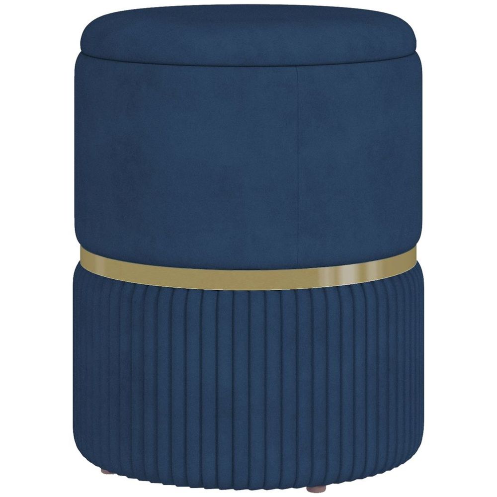 HOMCOM Round Pouffe, Storage Footstool with Cushioned Top, Hidden Space