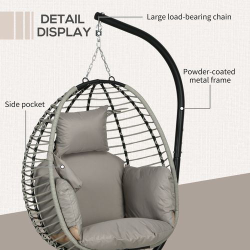 Outsunny Hanging Swing Chair with Thick Cushion, Patio Hanging Chair, Grey
