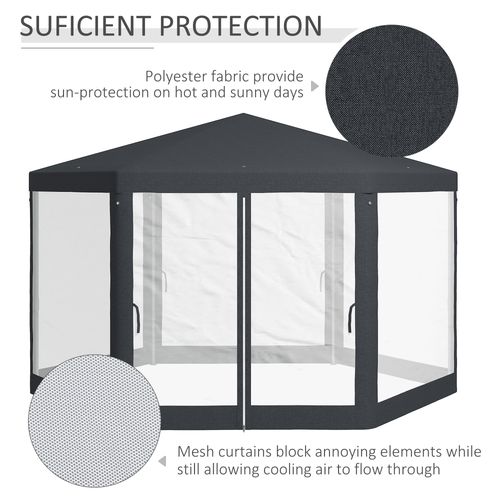 Outsunny Hexagonal Gazebo Patio, Outdoor Canopy Patio Party Tent Dark Grey