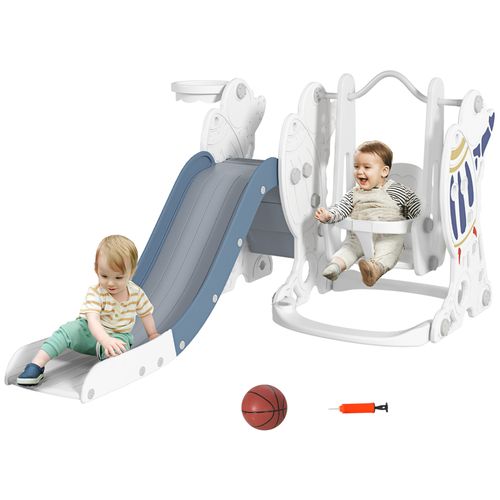 AIYAPLAY Space-Themed Slide and Swing Set for Kids w/ Basketball Hoop