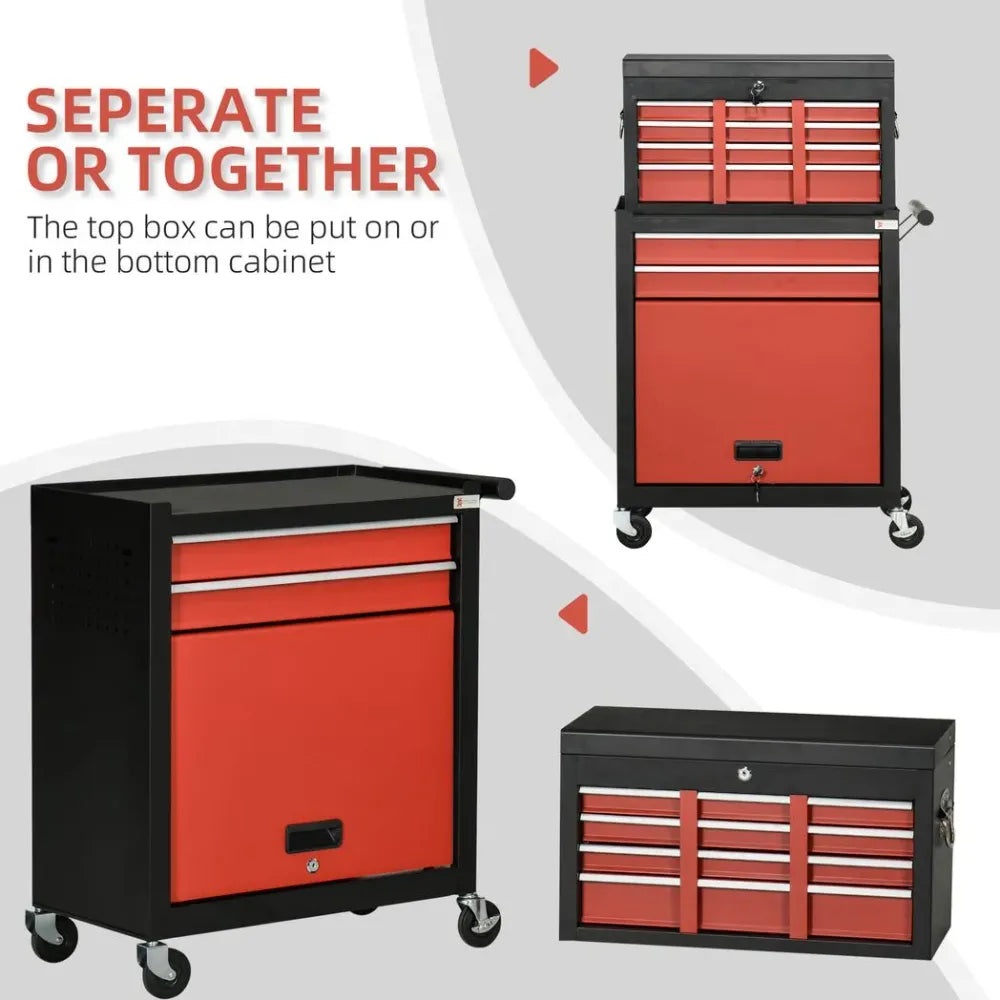 6 Drawer Tool Cabinet Cart Workshop Trolley on Wheels Lockable Roll Cab Black