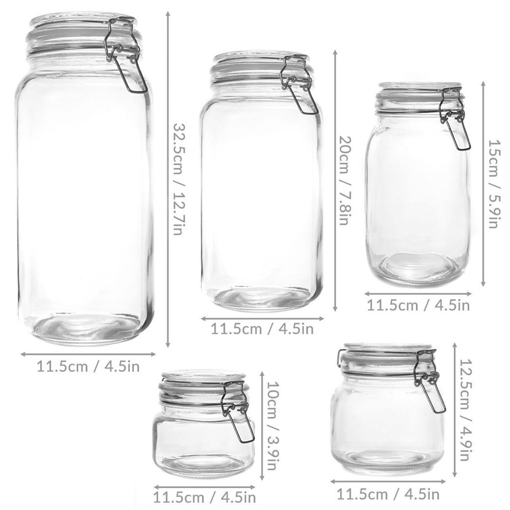 Organize and Preserve with Clip-Top Glass Storage Jars - Set of 5 | M&W
