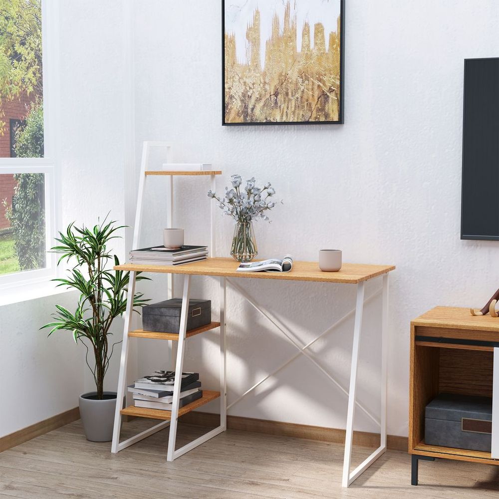 HOMCOM Home Office Computer Desk Study Writing Table with 3-Tier Storage Shelves