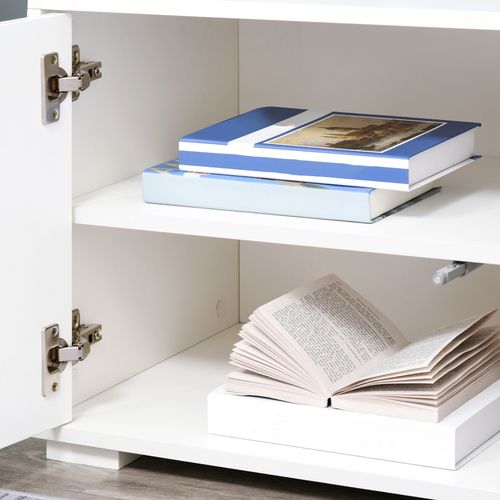 High Gloss TV Stand Storage Cabinet 2 Shelves for Living Room White