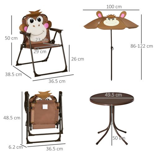 Kids Foldable Four-Piece Garden Set Table, Chairs, Umbrella