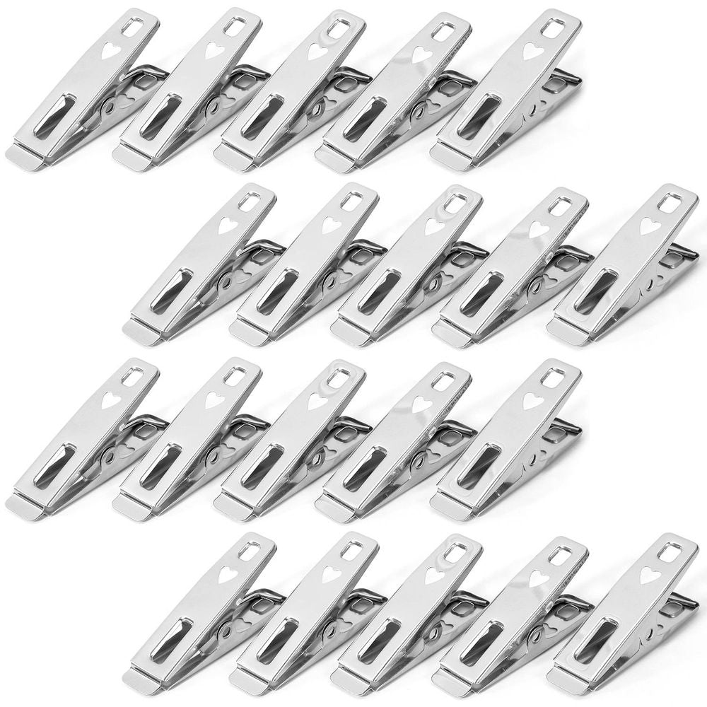 Vinsani Pack of 20 - 80 Stainless Steel Spring Loaded Metal Laundry Clothes Clip Pegs