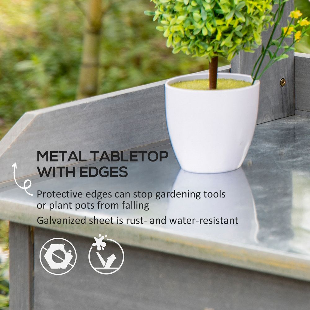 Garden Potting Workstation Bench w/ Galvanized Metal Tabletop