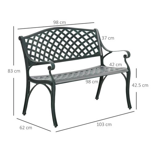 Cast Aluminium Bench 2 Seater Antique Patio Porch Park Loveseat Chair, Verdigris