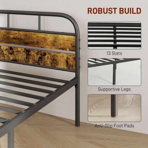 HOMCOM Single Bed Frame with Headboard, No Box Spring Needed