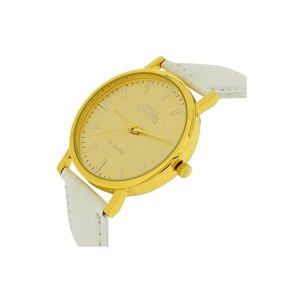 Relda Women Jumbo Goldtone Dial & Leather Strap Watch - White REL63