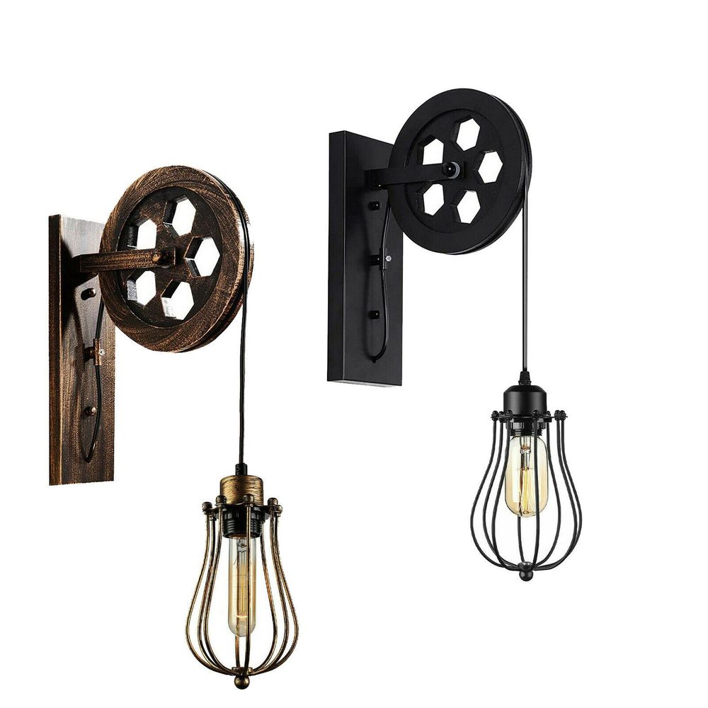 Retro Industrial Pulley Wheel Cage Wall Light E27~1212