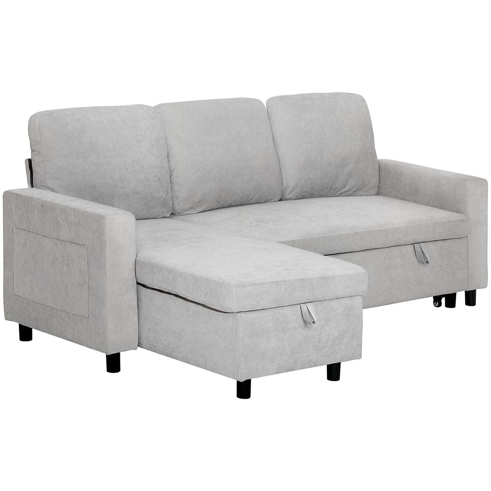 HOMCOM Pull Out Sofa Bed L Shape Corner Sofa w/ Reversible Chaise