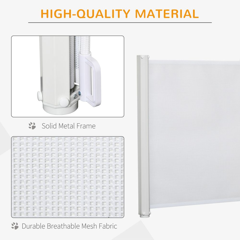 PawHut Retractable Pet Safety Gate, Foldable Stair Barrier - White