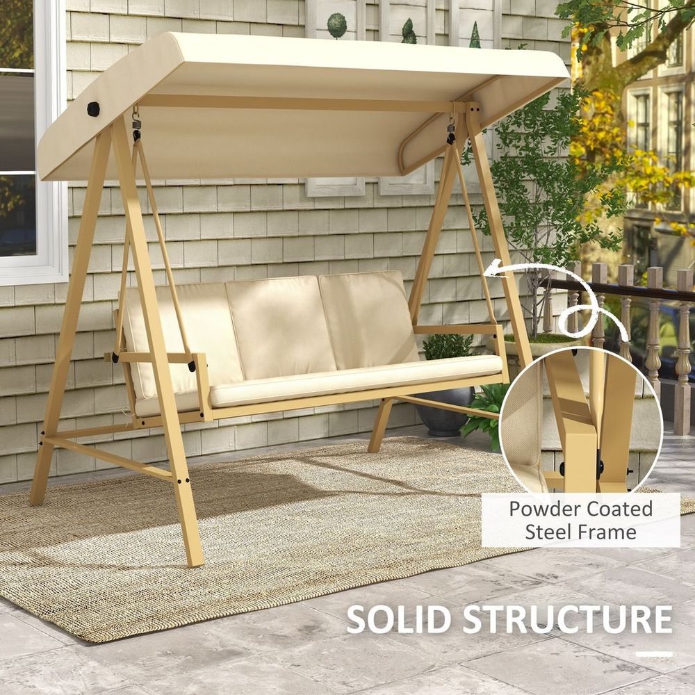 Outsunny 3 Seater Swing Chair, Adjustable Canopy&Cushions, Beige