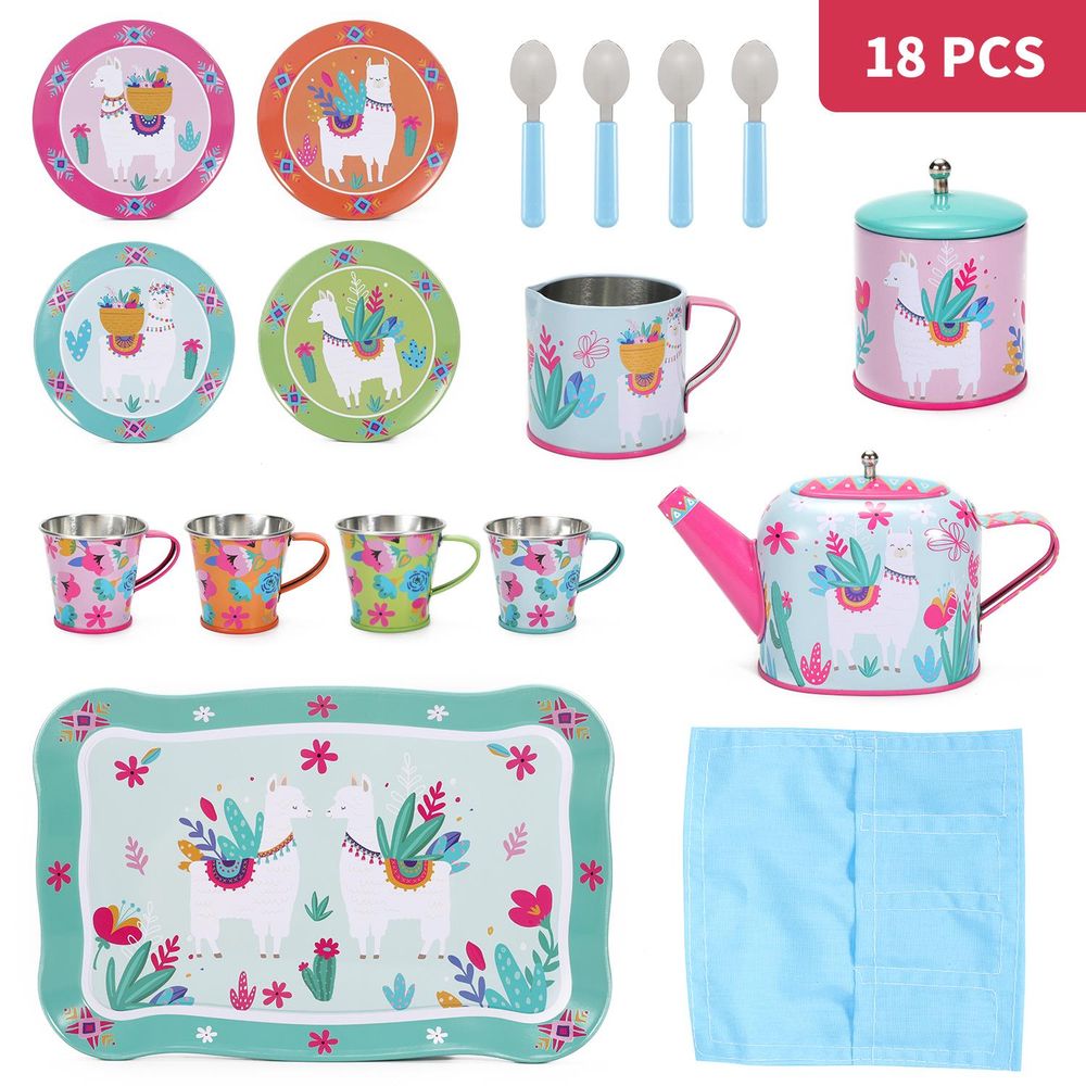 Premium Llama Tea Set - 18pc Tin, Perfect for Fun Pretend Play