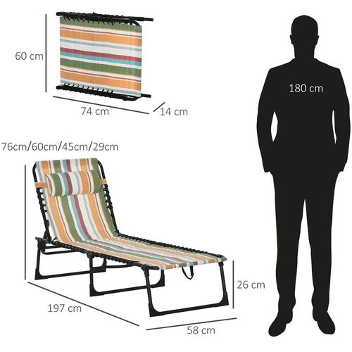 Outsunny Folding Beach Chair Chaise Lounge 4 Adjustable Positions, Multicolored