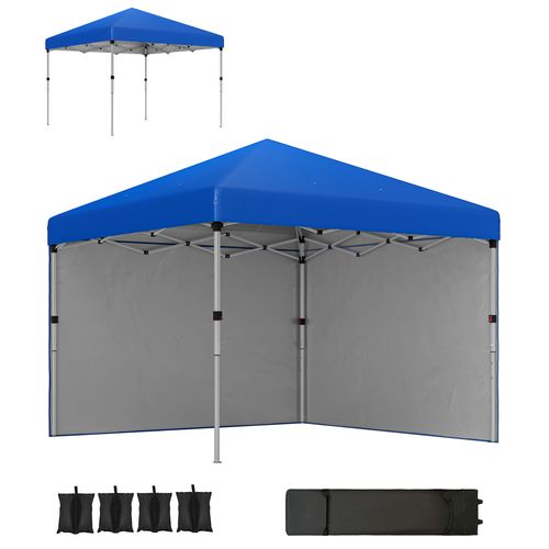 Outsunny 3x3 (M) Pop Up Gazebo Party Tent w/ 2 Sidewalls, Weight Bags Blue