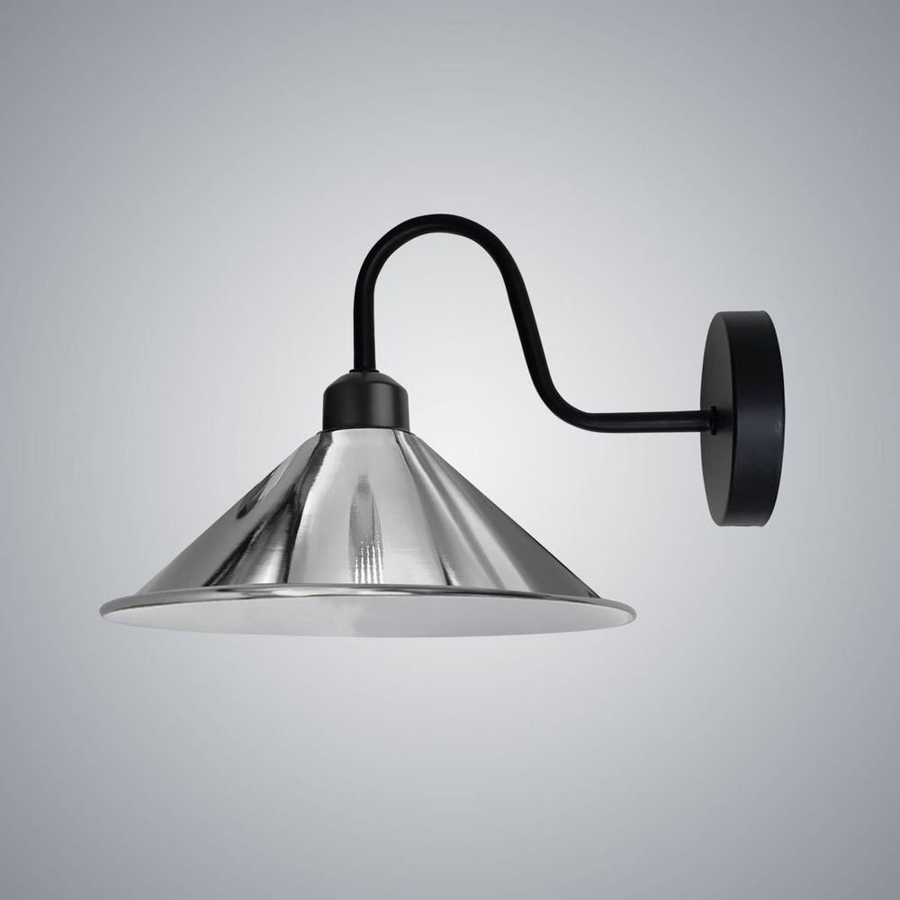 Vintage Chrome Wall Light Fixture, Black Wall Sconce, E27 Base, Dimmable, 3-Year Warranty, CE/RoHS Certified