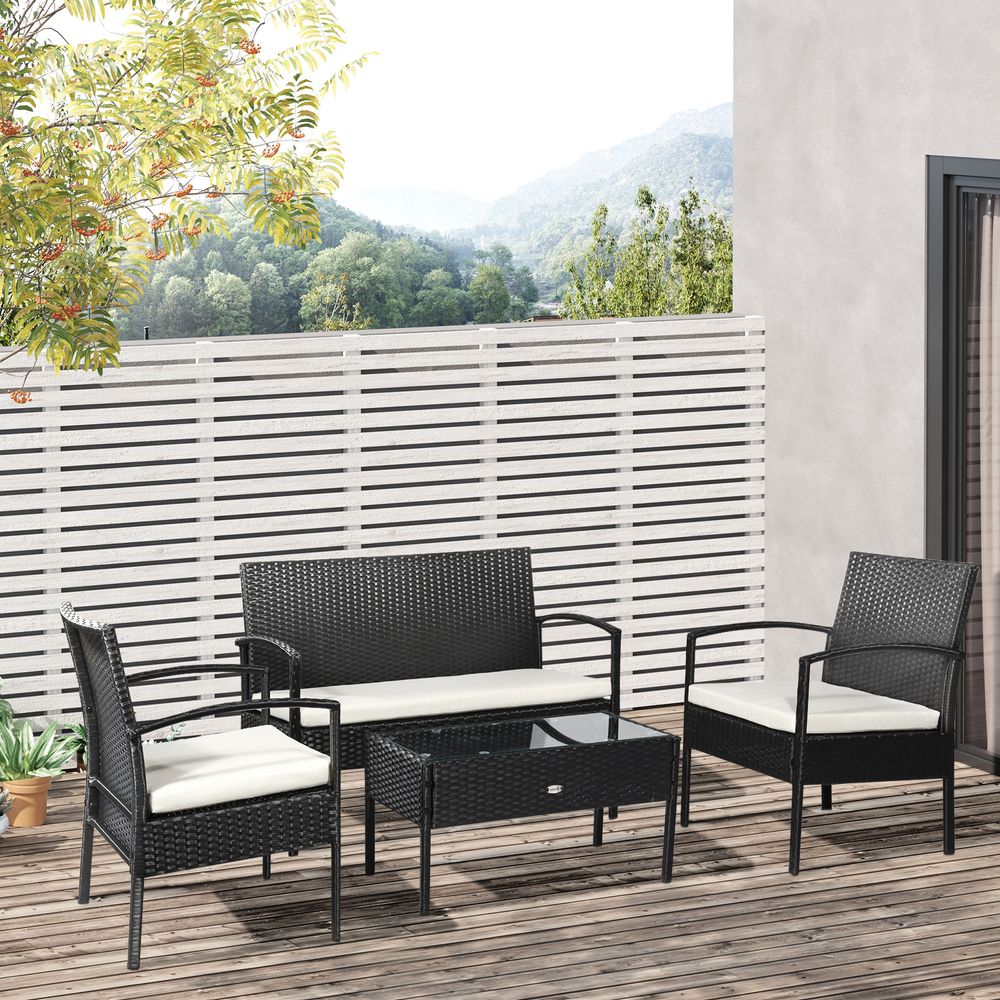 Premium 4-Seater Rattan Patio Set: Stylish Black Cream Outdoor Furniture for Garden Bistro