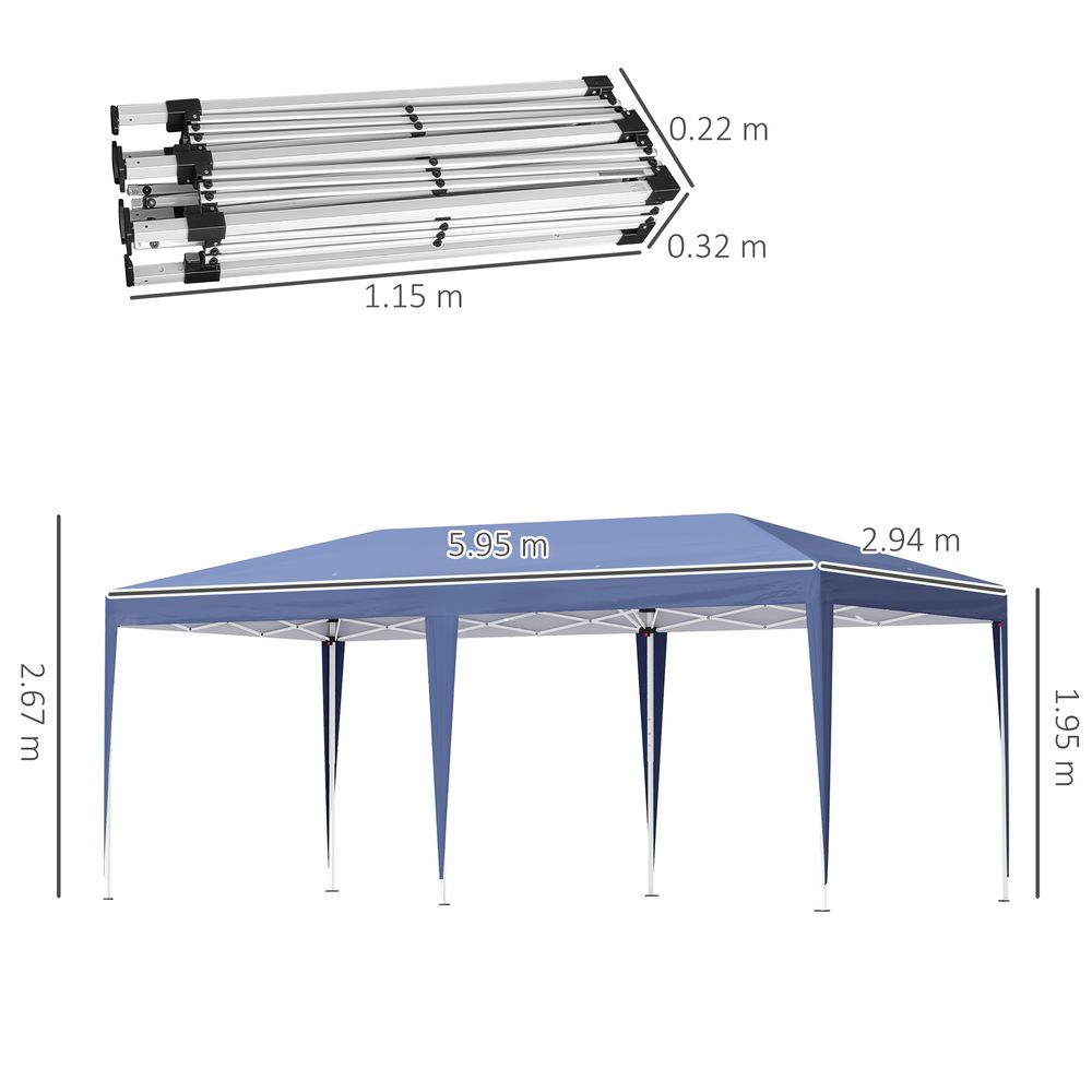Premium Double Roof Pop Up Gazebo, 6x3m, Blue Heavy Duty Canopy Tent, Bag