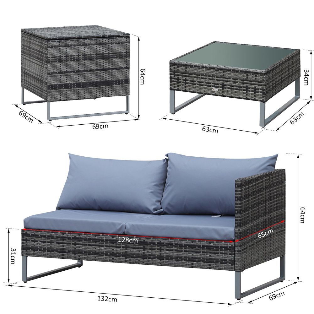 Outdoor Rattan Furniture Set | 4-Piece | PE Rattan | Mixed Grey
