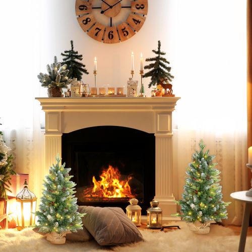 HOMCOM 2 Pieces 2' Prelit Artificial Tabletop Christmas Trees, LED Display
