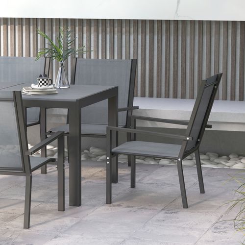 Outsunny 7 PCs Garden Dining Set, Wood-plastic Composite Table & 6 Chairs, Grey